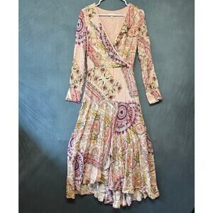Guess Floral Paisley Wrap Midi Dress in Pink and Multicolor